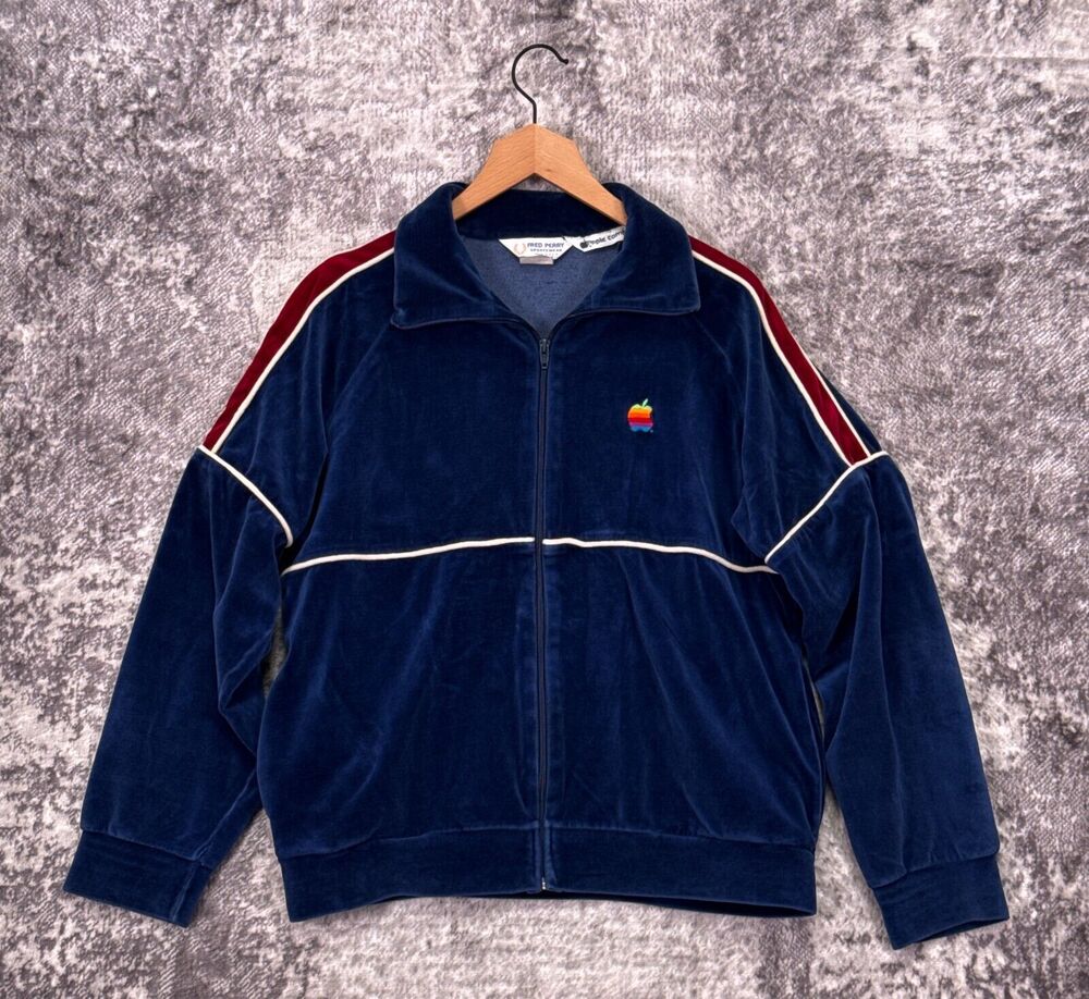Vintage Fred Perry x Apple Computers Track Jacket Large Mens Velour Rainbow Logo